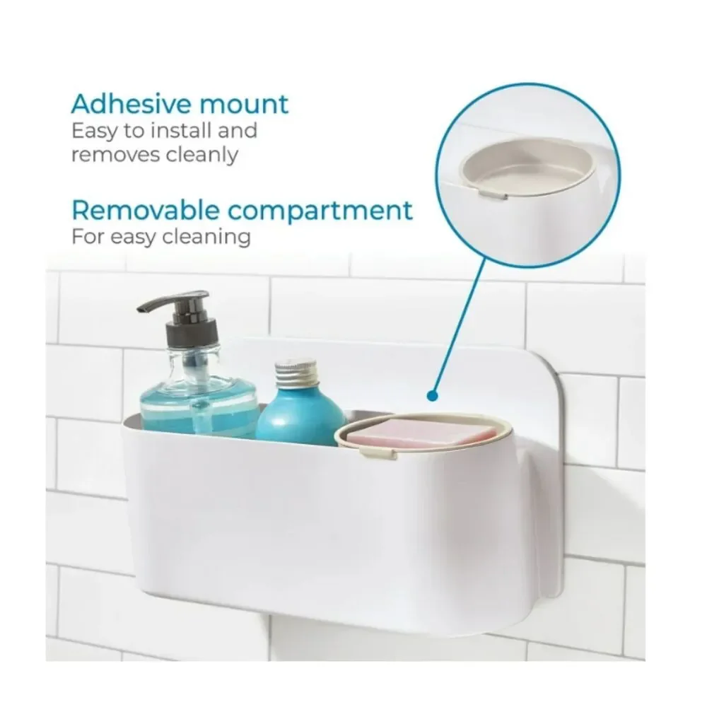 iDesign Berkley Adhesive Shower Basket with Removable Soap Dish - Coconut/White